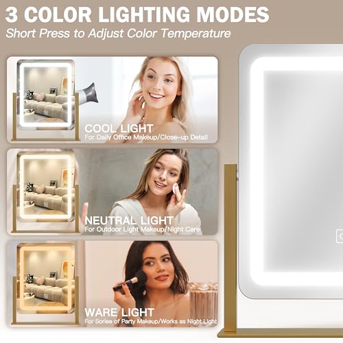 ROLOVE Gold 13" x 15" LED Vanity Mirror with Lights, Dimmable Touch Control