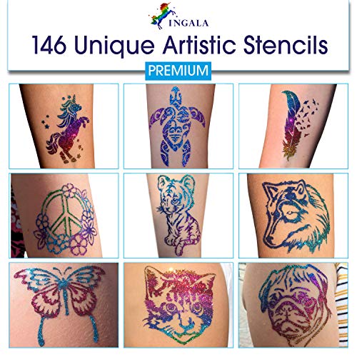 Premium Glitter Tattoo Stencil Set - 146 Designs for Face Body Art Kids & Adults
