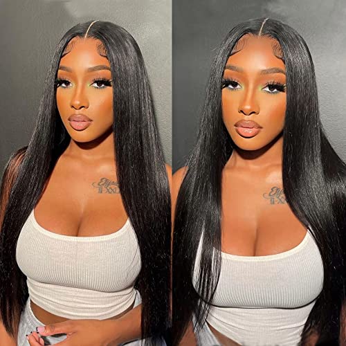Long Straight Lace Front Wigs 24 Inch Black Synthetic Hair Natural Hairline - Heat Resistant & Glueless