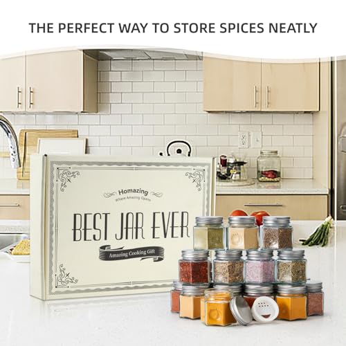 Homazing Set of 20 Large 4oz Hexagon Magnetic Spice Jars with Shaker Lids & Labels – Fridge Spice Containers