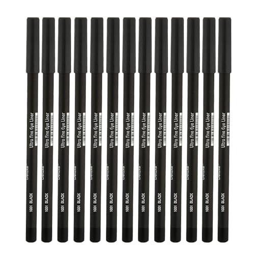 Italia Deluxe 12 pcs Eyeliner Pencil, Ultra Fine, Creamy, High-pigmented, Long-lasting + Hydrogel Eye Patch for Lash Extensions (Black)