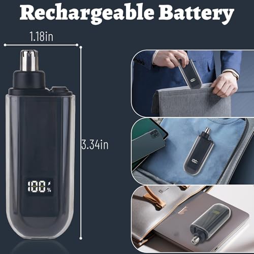 Nose and Ear Hair Trimmer for Men, 2025 Nose Hair Trimmer Clipper with LED Display for Women, Professional IPX7 Waterproof Dual Edge Blades Nasal Trimmer Clippers for Travel