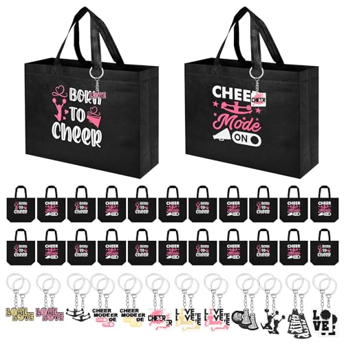 Olgaa Black Cheerleader Gift Set - 24 Cheer Bags & 24 Keychains for Sports Events