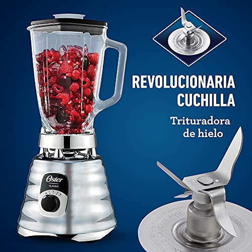 1.25L Chrome Blender with 3 Speed 700W Motor, Durable Glass Jar - Oster