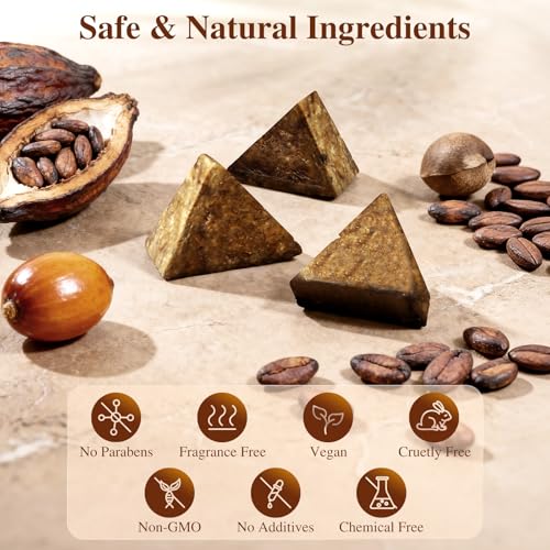 African Black Soap, 100% Pure & Natural, With Raw Shea Butter, Palm Kernel Oil and Cocoa Pods Ash for Dry & Oily Skin Care, Supports Acne & Eczema Treatment, 1 LB (16 oz)