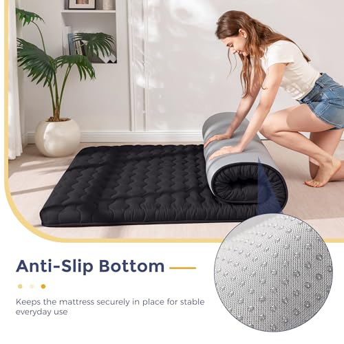 MAXYOYO Black Queen Size Japanese Floor Futon Mattress 3-Inch Thick