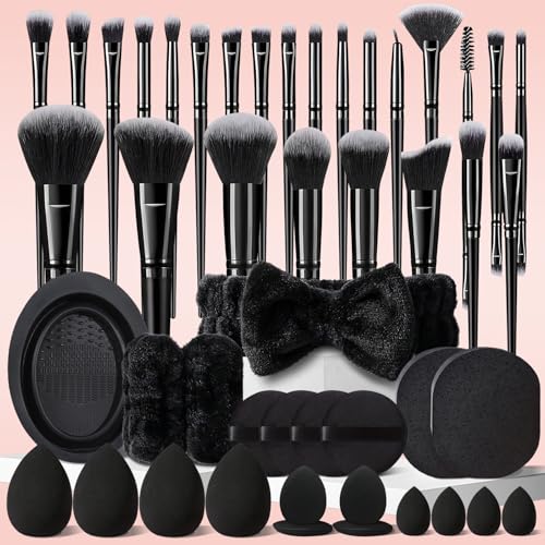 HGHDBT 47Pcs Black Makeup Brushes Set Professional Makeup Kit Multi-functional Makeup Tool Set with Facial Makeup Accessories, Foundation Makeup Brush Kit Eye and Face Make up Brushes & Tools