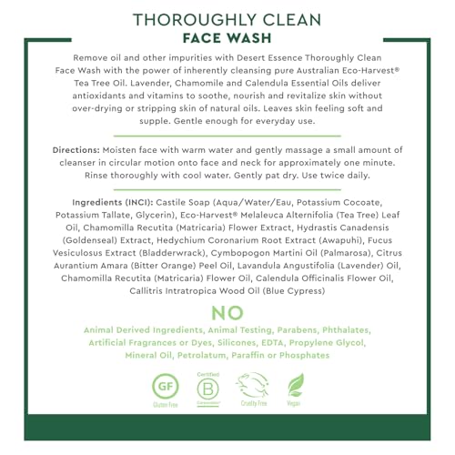Desert Essence Tea Tree Face Wash 32 fl oz - Gentle, Hydrating, Natural Skin Cleanser