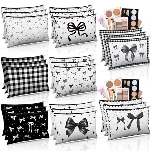 Black Bow Makeup Bags Set of 24 for Women - Vintage Floral Toiletry Pouches