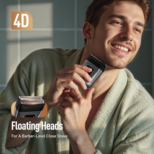 Cordless Foil Shaver for Men: Dual Replacement Heads (Foil + Trimmer), High-Speed 6000RPM,USB-C Rechargeable, IPX6 Waterproof Battery Display & Travel-Friendly/Home Use