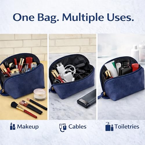 TheAntiq Blue Genuine Leather Travel Toiletry Bag for Men & Women