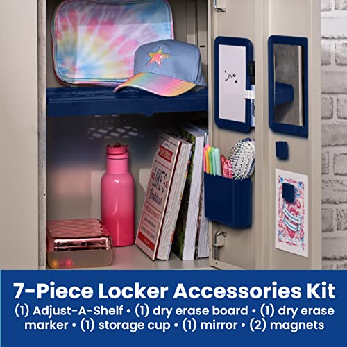 Blue Adjust-A-Shelf Locker Organization Kit with Mirror & Whiteboard - 6 Pieces