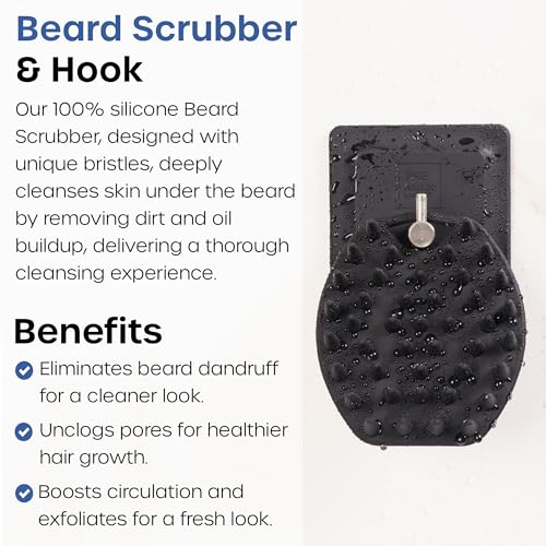 Beard Scrubber with Hook - Silicone Facial Hair Cleansing & Exfoliating Brush for Men