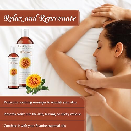 Plant Guru Safflower Oil 4 fl. oz. ? Cold Pressed, 100% Pure & Natural Carrier for Skin, Face, Body, Hair, and Cooking. Great for DIY Creams, Lotions, and Lip Balms.