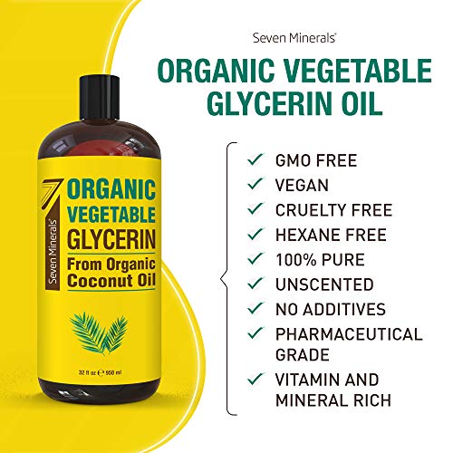 Organic Vegetable Glycerin 32oz - No Palm Oil, Vegan Skin & Hair Moisturizer