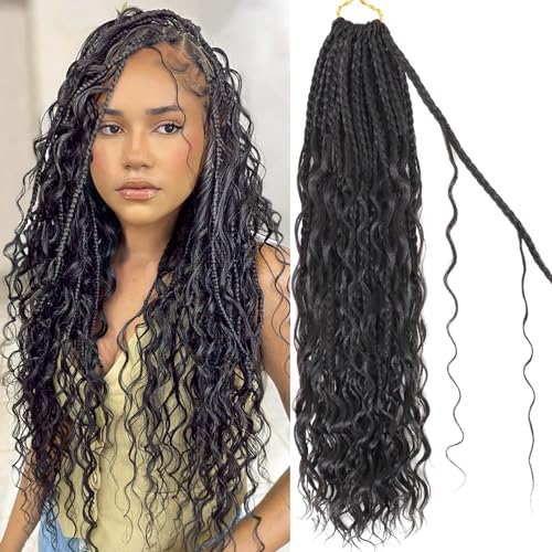 24 Inch Goddess Box Braids Crochet Hair - Pack of 7, 1B#