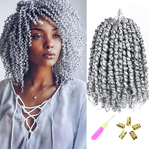 8 Inch Passion Twist Crochet Hair for Black Women 8 Packs Pre-twisted Passion Twists Crochet Braids Hair Pre-looped Bohemian Twists Synthetic Braiding Hair Extensions (12Strands/pack;TGrey#)
