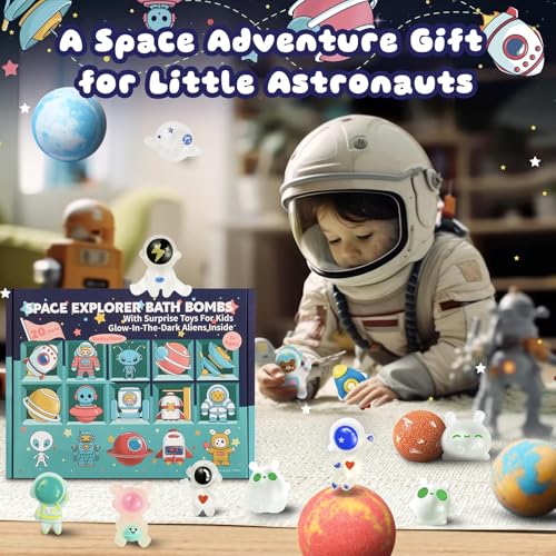 Kids Space Bath Bombs with Glow-in-The-Dark Alien Toys - 20 Pack