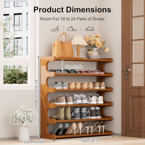 Leo IRis Brown Bamboo 4-6 Tier Shoe Rack - Space Saving Entryway Organizer