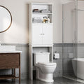 Over the Toilet Storage Cabinet with 2 Open Shelves and Door - White, 2-Tier Bathroom Organizer