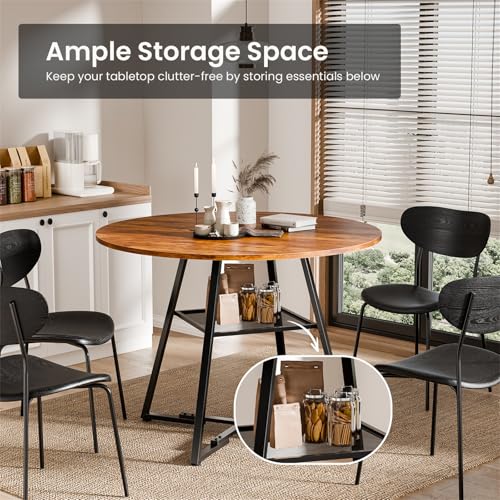 DUMOS Vintage 42-Inch Round Dining Table with Dual-Tier Storage