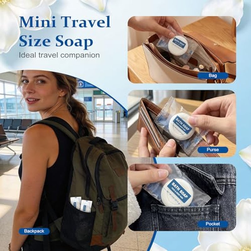 100 Pack Mini Travel Size Bar Soap Bulk,0.53 oz/15 grams Individually Wrapped Round Small Disposable Hotel Soap Bars Toiletries for Church,Homeless Gifts,Bathroom,Guest