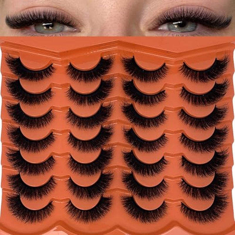 Cat Eye Lashes 16mm Short Fluffy False Eyelashes Natural Look Soft Faux Mink Eye Lashes Strips 14 Pairs Pack Volume Fox Eyelashes for Day & Night Makeup YH211
