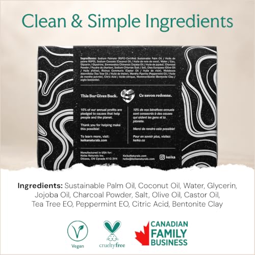 Keika Charcoal Black Soap Bar 12-Pack for Eczema, Psoriasis, Oily Skin - 5 oz Each