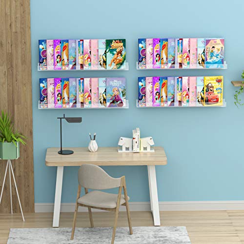 36-Inch Acrylic Floating Nursery Kids Bookshelf Wall Shelf 4 Pack - Transparent Modern Design