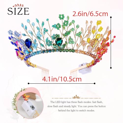 Woeoe Light Up Crystal Headband Colorful Beads Crown Carnival Headpiece with Combs Festival Prom for Women