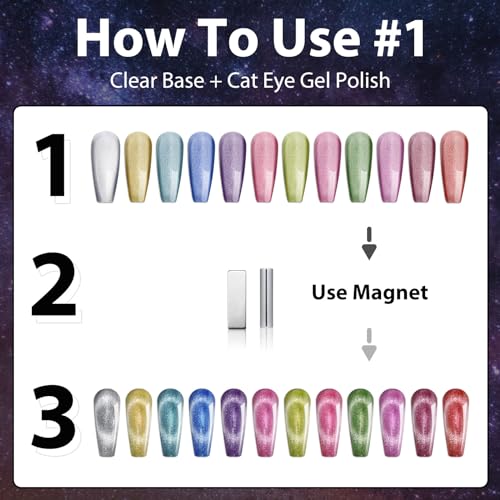 Clara Colors 12 Colors Cat Eye Gel Nail Polish Set Not Black Magnetic Nail Polish Set Holographic Glitter 9D Galaxy Series Cat Eye Gel Polish Set with 2 Magnet Stick for Home DIY Soak Off UV LED