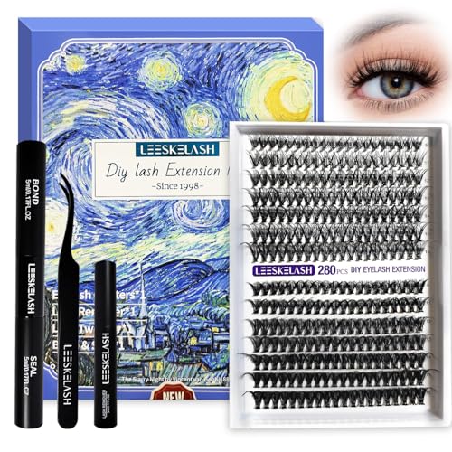 Lash Clusters Kit Individual Eyelash Extension Lashes Wispy Waterproof DIY Cat Eye, with Lash Bond Seal Tweezers 30D&40D 280PCS 9-16mm