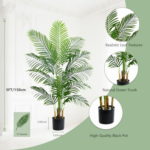 5FT Artificial Palm Tree Indoor - Realistic Fake Plant for Home & Office Decor