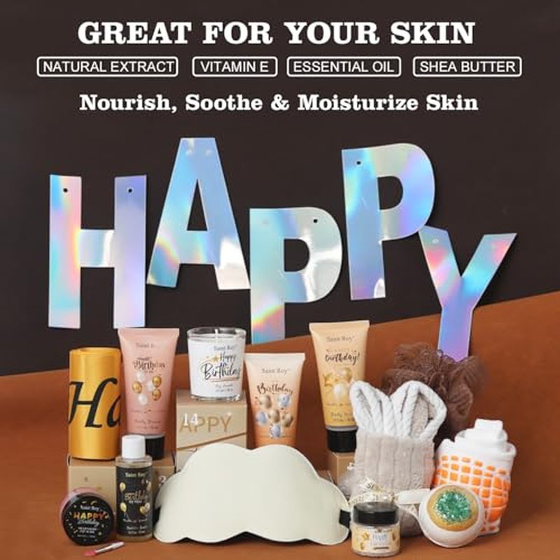 Birthday Gifts for Women, Birthday Spa Gift Basket for Women & Men, Luxury Birthday Spa Gift Box, Rich Bath Essentials, Butter, Candle, happy birthday gifts box for women bath and body care