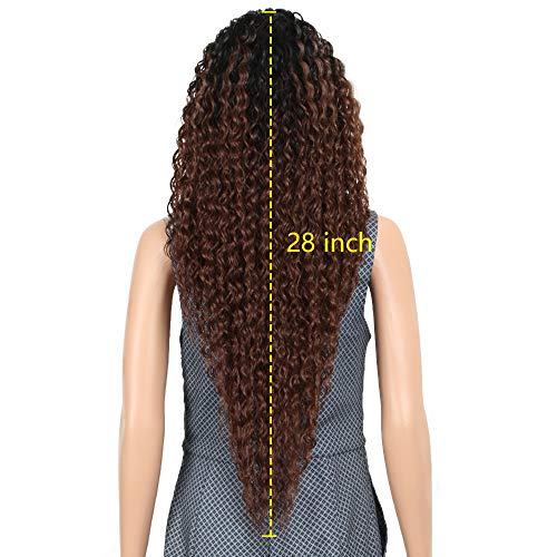 Long Curly Wavy Lace Front Wig for Black Women - Ombre Brown 28 Inch Synthetic Hair
