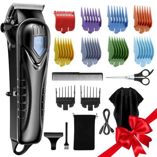 Black Low Noise Hair Clippers with 10 Color Guide Combs - Cordless Men & Women Grooming Kit