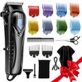 Black Low Noise Hair Clippers with 10 Color Guide Combs - Cordless Men & Women Grooming Kit