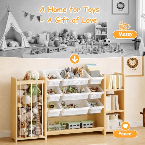 3-in-1 Montessori Toy Organizer with Bookshelf and 9 Clear Bins - Variation 59W