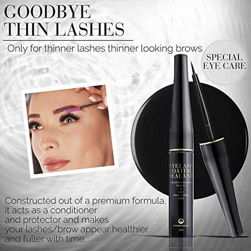 Dlux Professional Eyelash Coating Sealant - 5ml, Rich Black Lash Sealer, Eyelash Extension Conditioner & Aftercare, Prolonged Retention, Flocked Tip Applicator, Eyebrows Definer, Korean Cosmetic