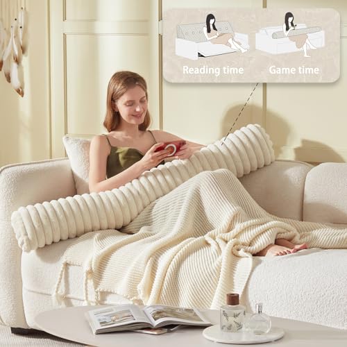 Queen Faux Fur Headboard Wedge & Body Pillow Set - Beige
