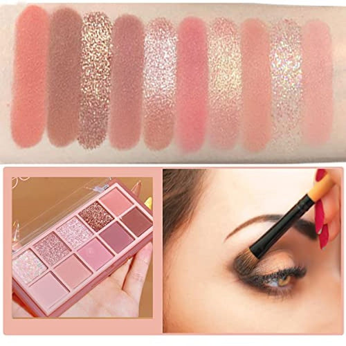 10 Colors Eyeshadow Palette,Highly Pigmented Matte Shimmer Eye Makeup Palette Pink Eyeshadow Shades Glitter Eye shadow Velvety Texture Nude Eyeshadow,03#