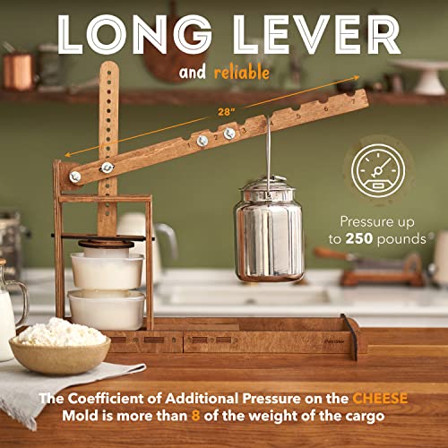 PetriStor Wooden Cheese Press Kit for Home Cheesemaking, 200 lbs Pressure