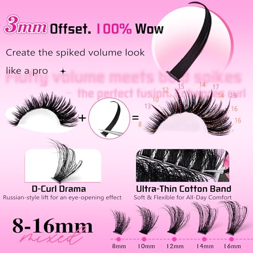 Spiky Volume Lash Extension 312pcs 100D Lash Clusters with Lash Spikes 8-19mm Mega Thick Eyelash Extensions Wispy Lash Clusters DIY Spiky Lash Extension D Curly Individual Lashes Clusters by Anforlin
