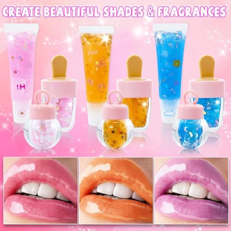 DIY Lip Gloss Making Kit 74Pcs Beginner Make Your Own Makeup Kit with Squeeze Empty Tubes,Clear Base,Pigment,Birthday, Christmas Gift for Women
