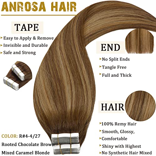 Remy Hair Tape-In Extensions 14 Inch Balayage Blonde - Chocolate Brown to Caramel Blonde with Brown Roots