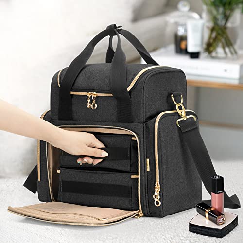 LUXJA Travel Makeup Bag with 2 Removable Cases, Cosmetic Bag with Multiple Storage Sections (Patent Pending), Black