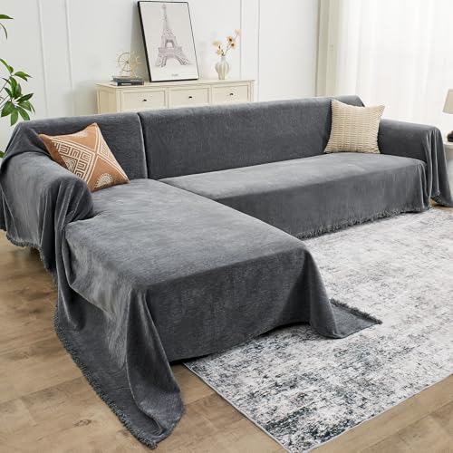 CAPALOCA XXL L-Shaped Sectional Couch Cover Dark Gray Washable Sofa Protector