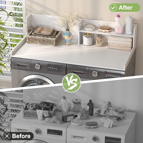FUNHUKSON White 2-Tier Laundry Countertop Shelf for Washer & Dryer 54"