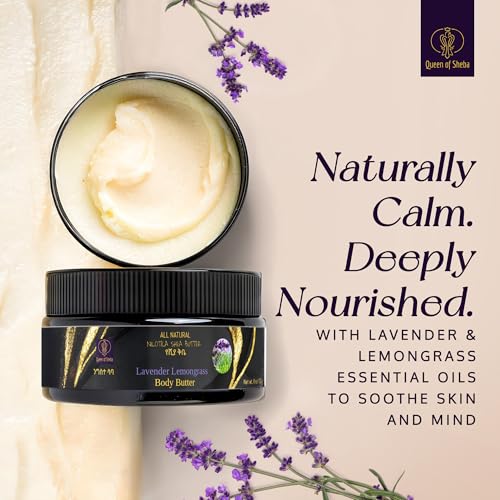 Queen of Shea Lavender Lemongrass All Natural Shea Body Butter 8oz - Organic & Deeply Hydrating