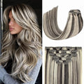 Dark Brown to Blonde Clip-In Hair Extensions 12 Inch Human Hair Highlight Set - 7pcs